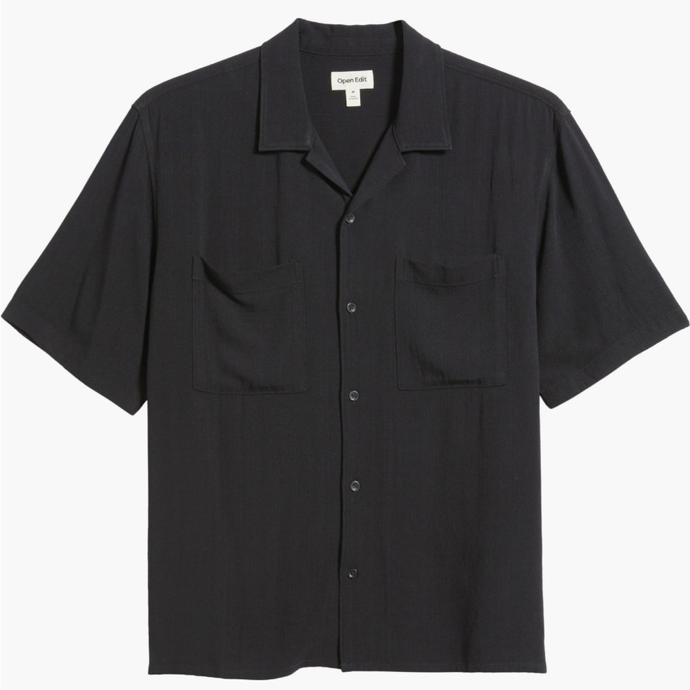 Open Edit Classic Black Button-Up Shirt